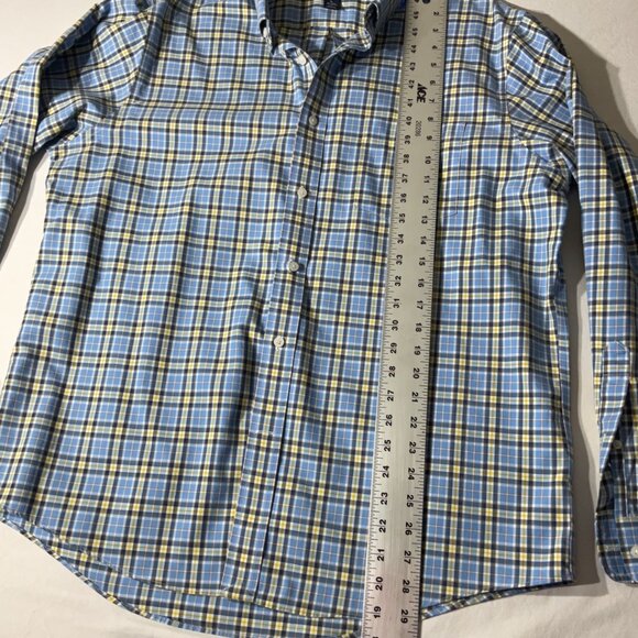 Lands End Mens No Iron Twill Plaid Button-Down Shirt Blue Yellow Size L - Picture 5 of 7